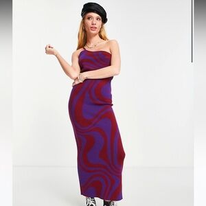 ASOS knitted midi dress in swirl print